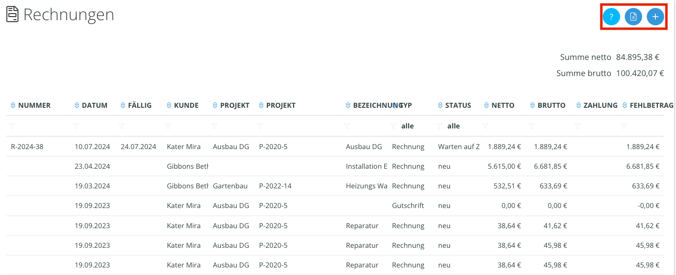 rechnung-support-04-Rechnungsuebersicht-Excel-Neue-Rechnung