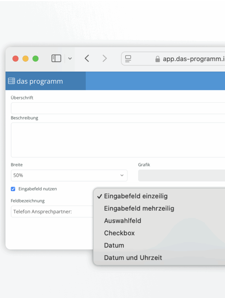 Die vielen Eingabefelder des E-Formular Editor erlaubt flexible Einsatz