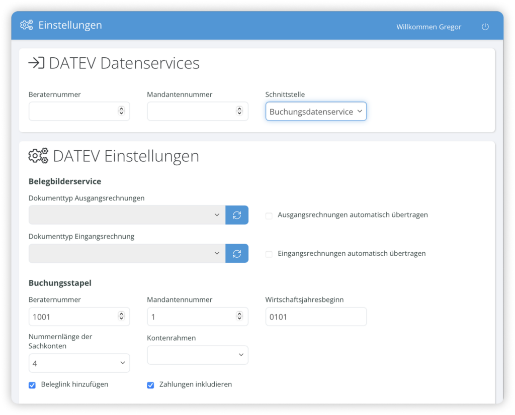 DATEV Datenservices Schnittstelle - Automatisierte vorbereitende Buchhaltung im Programm