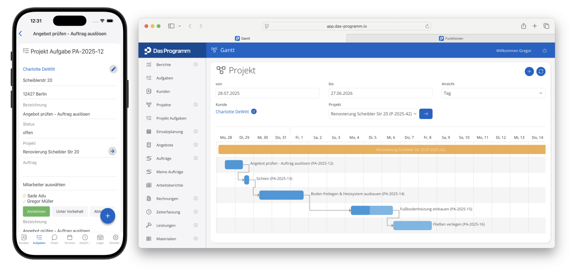 Das Programm GANT & Projekte mobil