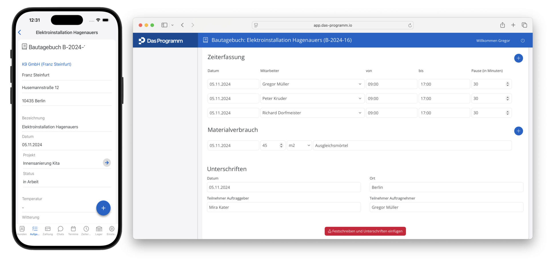 Das Programm Zeiterfassung