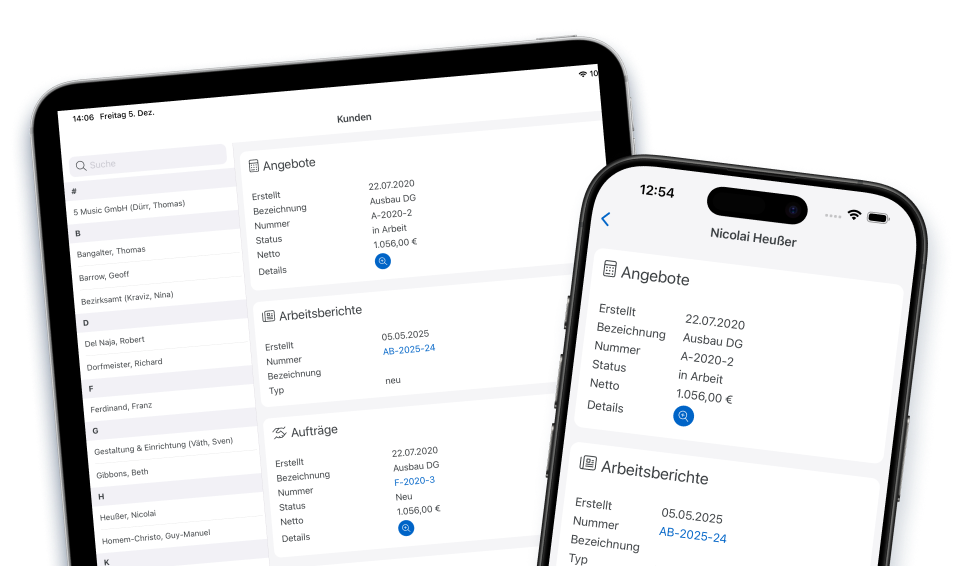Das-Programm App Kundenansicht iPad und IPhone