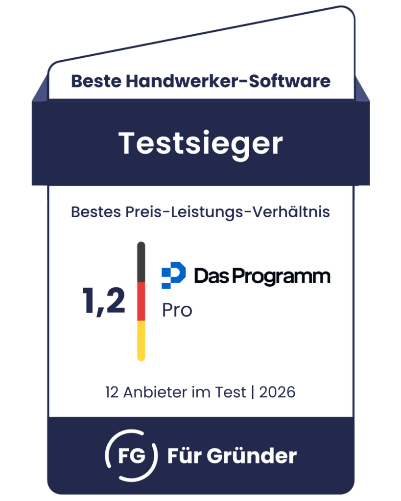 Testsiegel zeigt Das-Programm als Testsieger bei Für Gründer